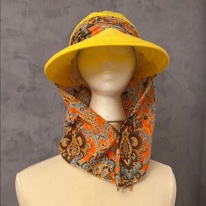 Bright Yellow Sun Hat with Paisley Scarf